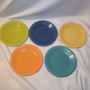 5x FIESTAWARE Mixed Colors Salad Plate Lot Fiesta 7.25" Blue Yellow Orange Green